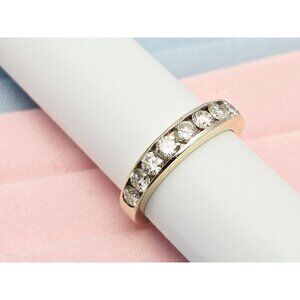 Unique 14K Karat Solid Yellow Gold Designer Single Row Diamond Wedding Ring Band